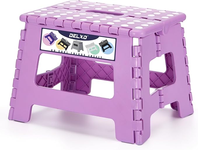 Delxo 9 Inch Kids Step Stool,300 Lbs Folding Step Stool for Toddler Purple | Foldable Step Stool,Non-Slip Foot Stools with Handle, Lightweight Collapsible Stool for Kitchen,Bathroom,Bedroom,Garden by Delxo
