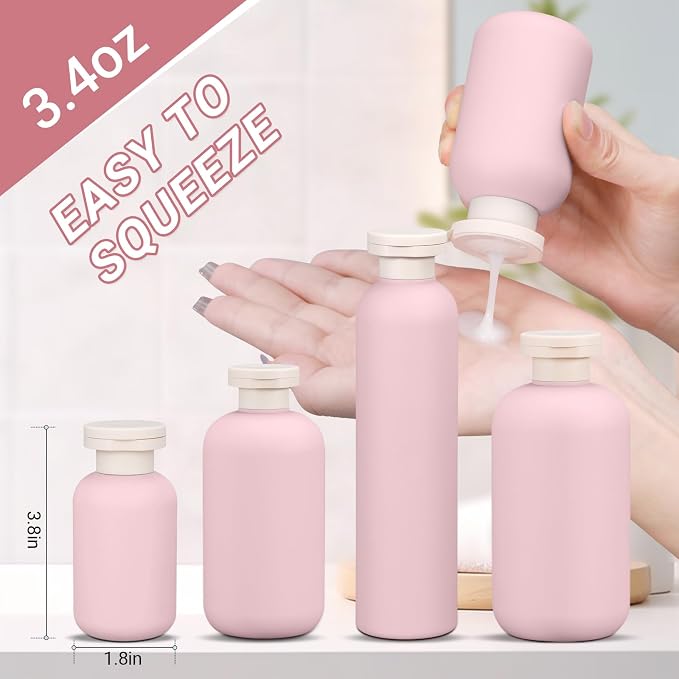 ASEVAT 3.4 oz Plastic Squeeze Bottle for Lotion, Plastic Empty Shampoo Conditioner Container, Plastic Travel Size Toiletries Bottles for Shampoo, Lotion, Cream and Liquids (3 Pcs) - Image 3