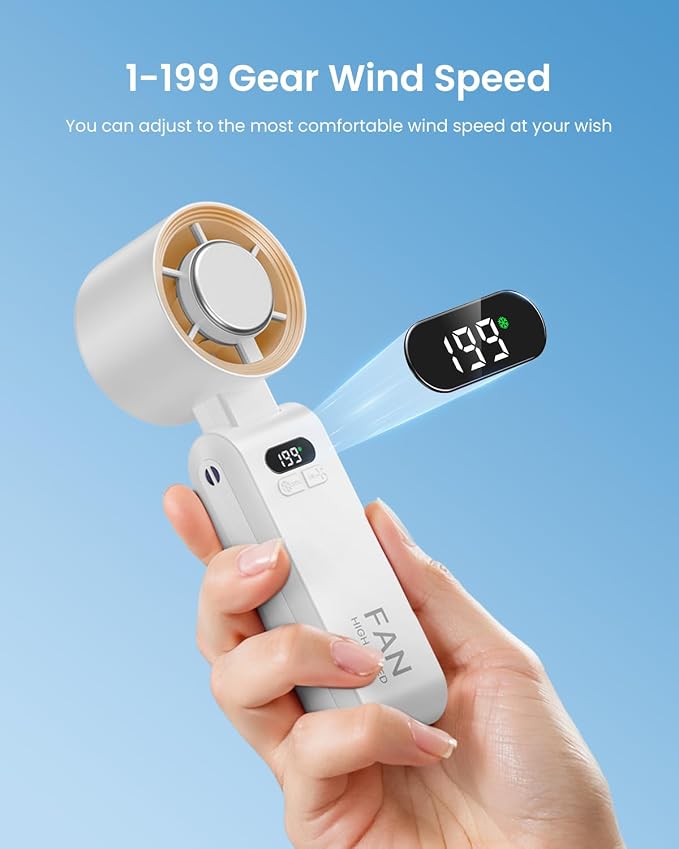 Handheld Portable Turbo Fan with Ice Cooler, Speed (1-199) 5500mAh Rechargeable Personal Fan,[20H Cooling Time] Mini Yet Powerful [20000 RPM] Small Pocket Fans for Travel/Outdoor/Home/Office, White - Image 4