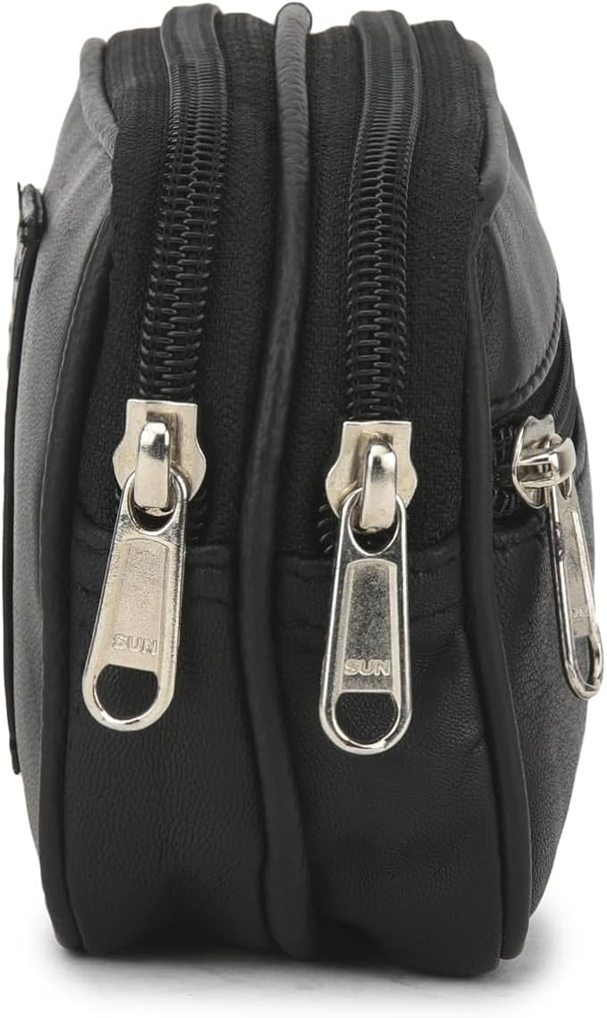 Leatherboss Genuine Leather Travel Outdoor Hiking Belt Pouch with Zipper Pocket Wallet for men women (Black) - Image 2