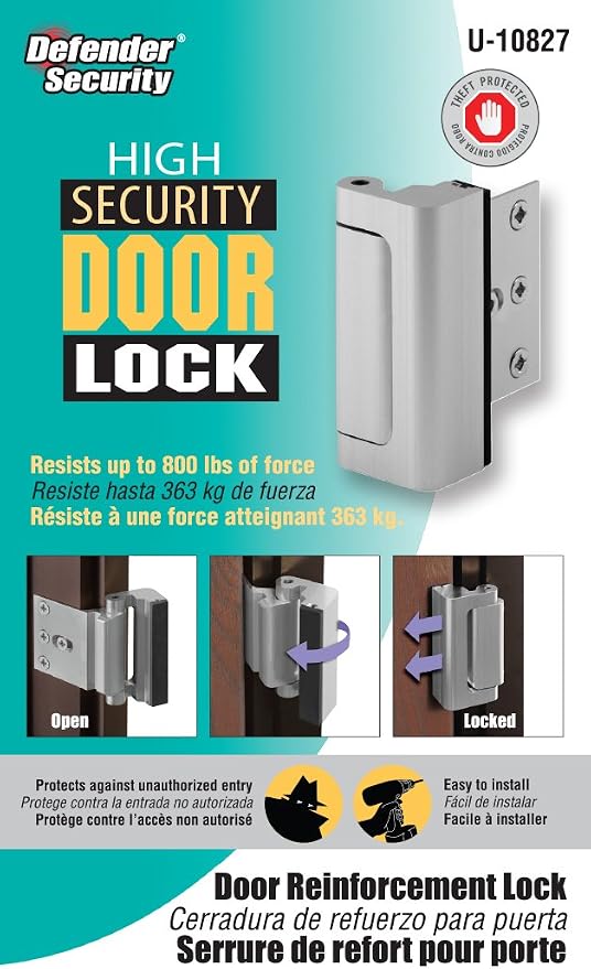 Prime-Line U 10827 Door Reinforcement Lock – Add Extra, High Security to your Home and Prevent Unauthorized Entry – 3 In. Stop, Aluminum Construction, Satin Nickel (Single Pack) | 3 In. Stop, Solid Brass, Satin Nickel, High Security - Image 3
