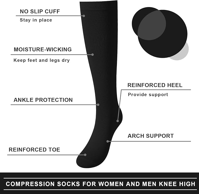 Junely Compression Socks for Women Knee High Stockings | Running Athletic Nurses Pregnant Women Work Support Travel Flight Sports Cosplay Costume Accessories Gifts - Image 5