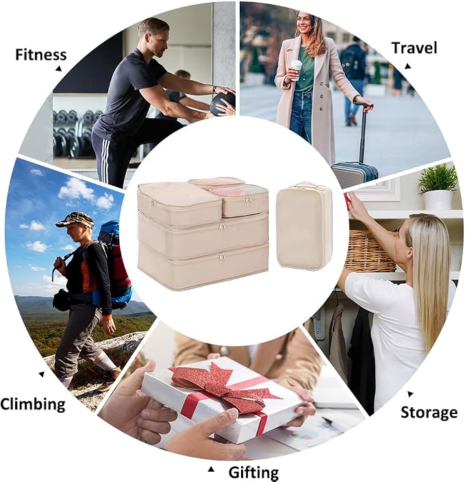 Packing cubes for Travel 6 Set Luggage Organizer Bags Packing Cubes for Suitcases Travel Essentials for Carry on Mesh Suitcase Organizer with Shoe Bag (cream) - Image 4