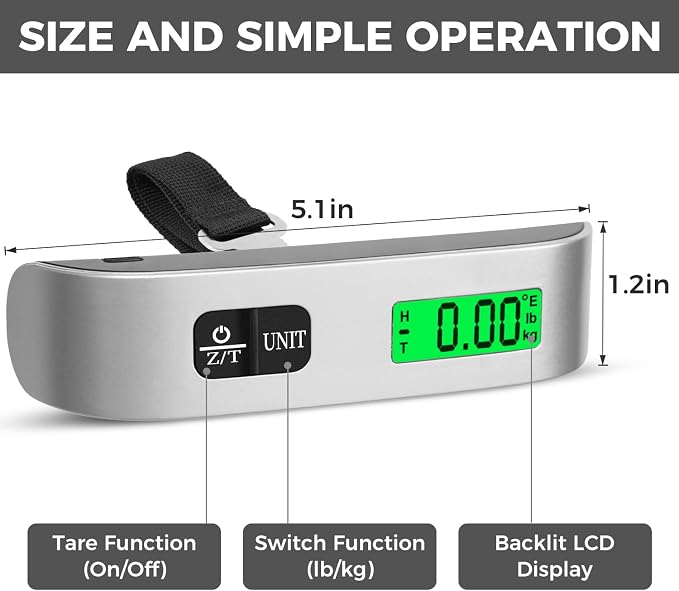 BAGAIL Digital Luggage Scale, 110lbs Hanging Baggage Scale with Backlit LCD Display, Portable Suitcase Weighing Scale, Travel Luggage Weight Scale with Hook, Strong Straps for Travelers - Image 2