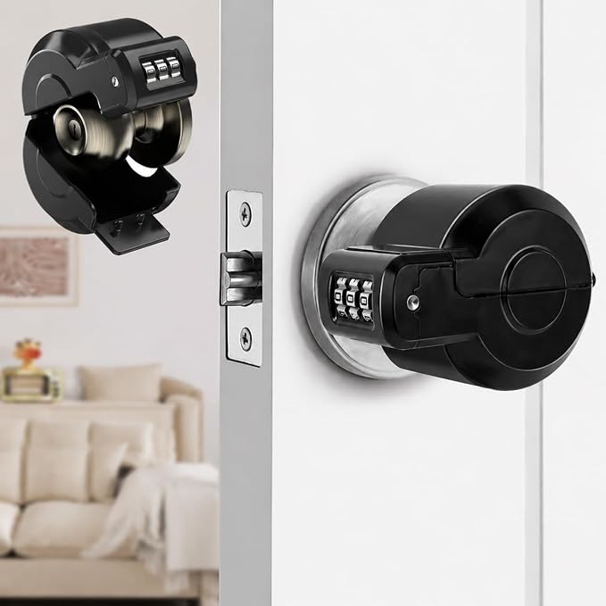 Door Knob Safety Cover Lock Child Proof Door Knob Lockout Device Cover | Combination Lock for Kids Dementia Elderly Safety Water Gas Valve Faucets Temporary Door Handle Lock Fits Most Circular Knobs by HoneSecur