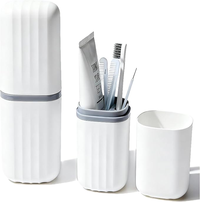 2-in-1 Travel Toothbrush Holder, Dustproof Toothbrush Travel Case with Mouthwash Cup, Portable Toothpaste Toothbrush Container for Traveling School Camping Business Trip Bathroom by UZDOTB