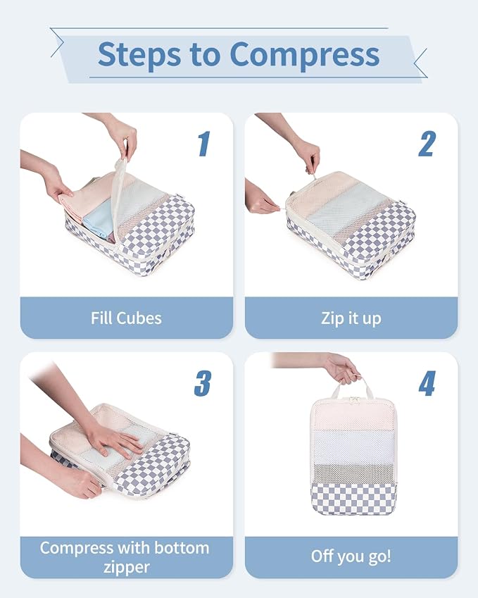 Narwey 6 Set Compression Packing Cubes for Travel Women Men, Travel Cubes for Carry On Suitcase, Durable Compression Luggage Organizer Bags - Image 5