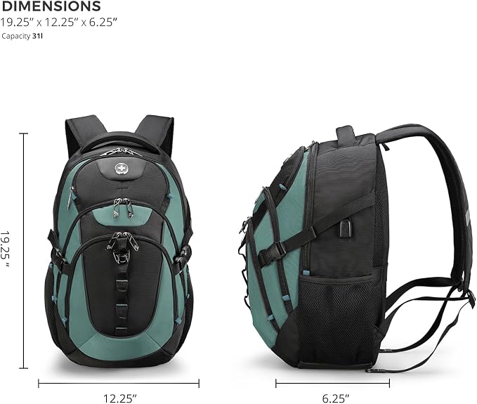 Swissdigital Design Laptop Backpack with USB Charging Port, Travel Backpack Fits 15.6 inches Computer, 31L College School Backpack for Men, Lake Green/Black | SD803-27 - Image 7