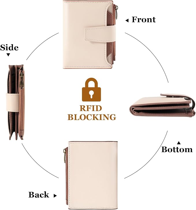 Small Wallet Women RFID Blocking Soft Leather Bifold Compact Card Holder Wallet for Women with Zipper Coin Pocket 4 ID Window - Image 4