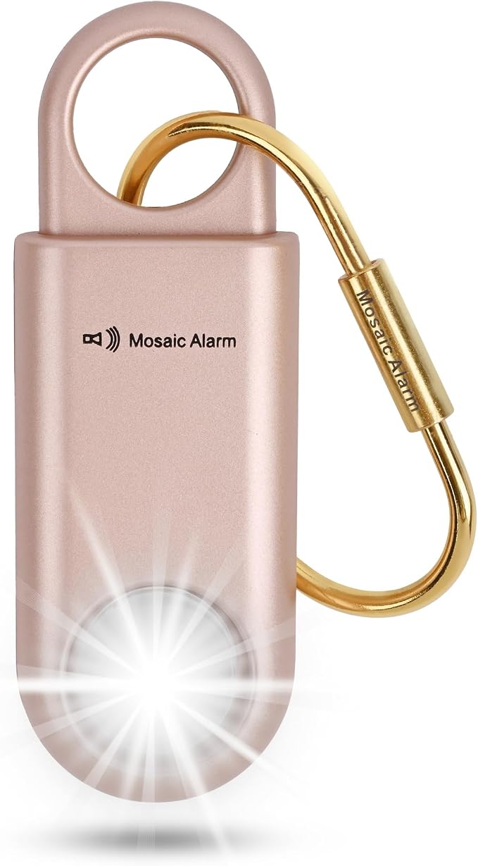 130dB Personal Safety Alarm Strobe Light. Loud Sound Keychain Siren with Carabiner for Women, School Children, Night Runners, Hiking. Bear Alarm Deterrent. SOS Emergency Self Defense Alerts. Rose Gold by MosaicAlarm
