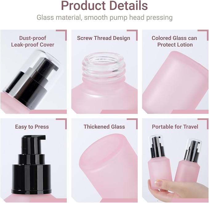 Segbeauty 2oz Frosted Glass Lotion Bottle Empty, 3pcs Travel Lotion Container, 60ml Refillable Glass Travel Bottles for Toiletries, Hair Oil Bottles, Mini Size Skincare Cream Pump Bottle Mixed Color - Image 3