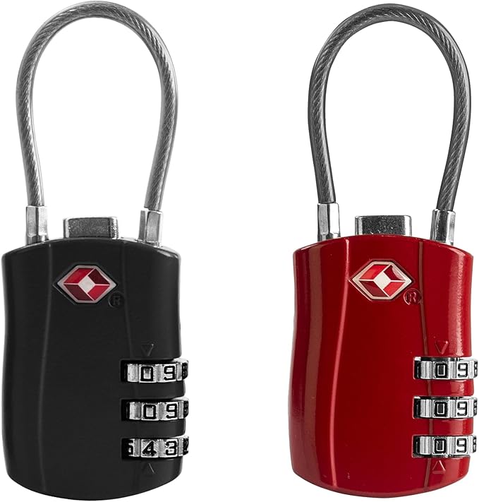 TSA Locks for Luggage, Small Padlock Combination with Cable, Luggage Locks TSA Approved, Combo Padlock with Code, for Travel Suitcase, Gym Locker, Gun Case, Backpack Zipper (Black+Red) by SpecializeinCombinationLock