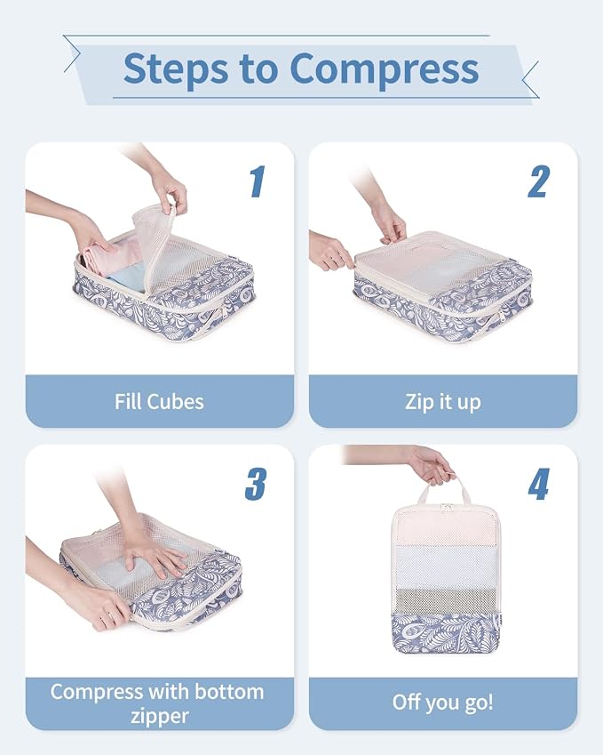 Narwey 6 Set Compression Packing Cubes for Travel Women Men, Travel Cubes for Carry On Suitcase, Durable Compression Luggage Organizer Bags - Image 5
