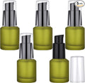 Segbeauty 0.5oz Frosted Glass Travel Size Containers for Lotions, 5pcs Mini Empty Lotion Bottles Pump Dispenser Refillable, 15ml Green Travel Containers for Creams, Small Hair Oil Pump Bottle Liquids by Segbeauty