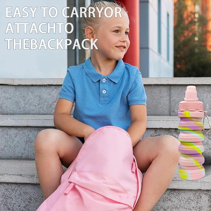 Silicone Collapsible Sports Water Bottles 500ml 16oz,Leak proof Twist Cap BPA Free Retractable for Home Outdoor,Biking,Hiking Portable Water Bottle Cups(1#Pink) - Image 6
