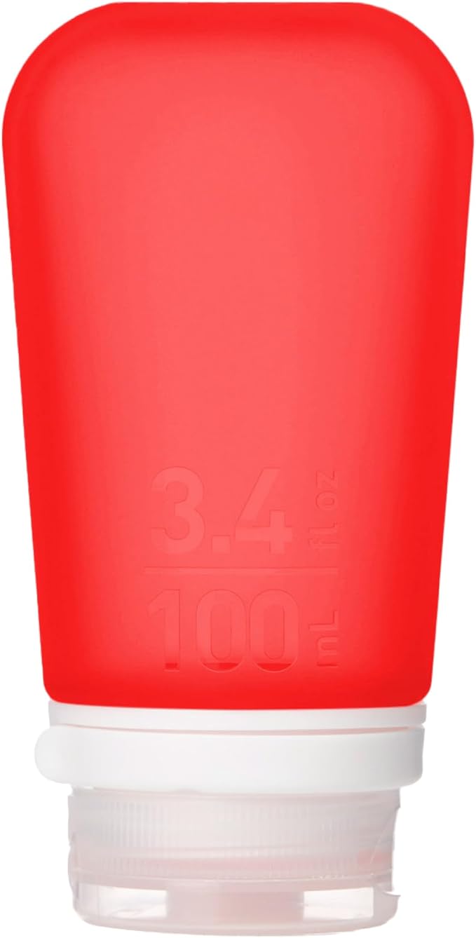 humangear GoToob+ (Large) | Refillable Silicone Travel Bottle | Locking Lid | Food-Safe Material | Red, Large (3.4 fl.oz.; 100ml) | Refillable & Leak-Proof Silicone Travel Size Bottles with Locking Cap for Toiletries, Camping & TSA Carry-On by humangear