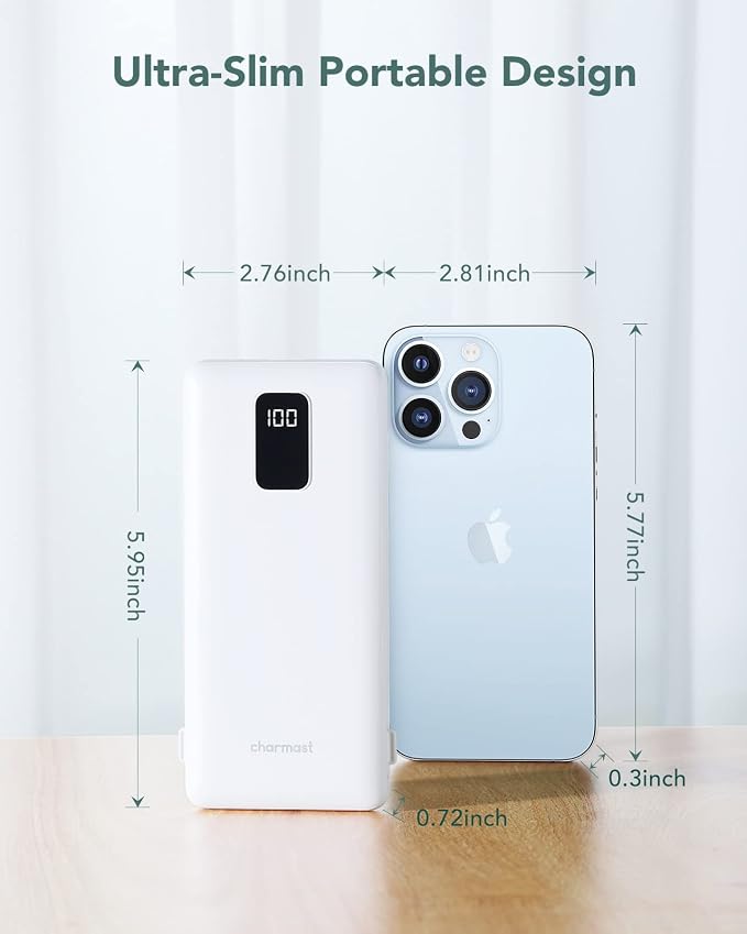 charmast Portable Charger with Built-in Cables and AC Wall Plug | 10000mAh Power Bank with 4 Outputs,USB-C & USB-A Battery Pack,Slim Travel Phone Charger for iPhone,iPad,Samsung,Android - Image 4