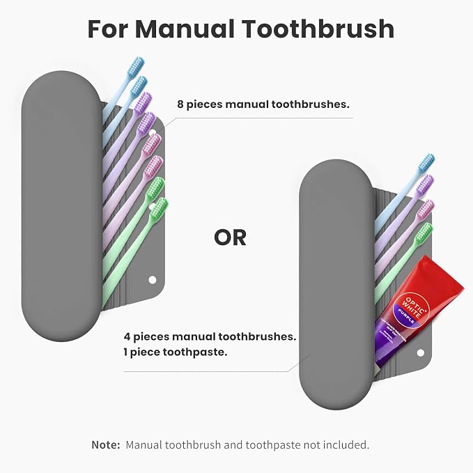 Silicone Electric Toothbrush Travel Case, Manual Toothbrush Travel Cover for Men and Women,Toothbrush Holder for Travel,Gym and More, Fits Most Manual and Electric Toothbrushes - Gray - Image 3