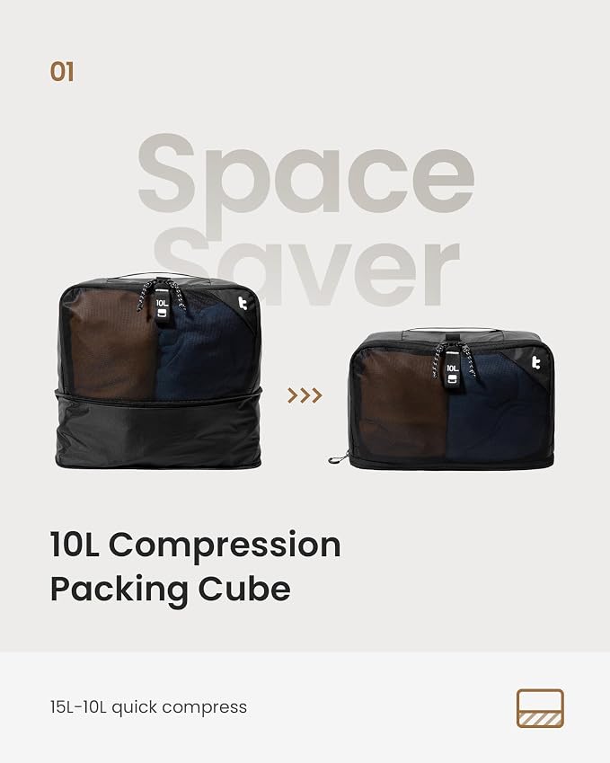 tomtoc 3 Set Packing Cubes for Travel, Compression Expandable Organizers | Odor-resistant Travel Bag Pouch for Backpack & Suitcase, Luggage Organizer Accessories for Travel Essentials Storage - Image 3