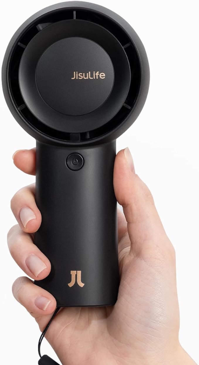 JISULIFE Portable Handheld Turbo Fan Rechargeable 6000mAh 5-Speed (Black) | Up to 18H max cooling, Personal Battery Powered Pocket Fan for Travel/Outdoor/Vacation/Concerts, Birthday Gifts for Women by LivechillStaycool