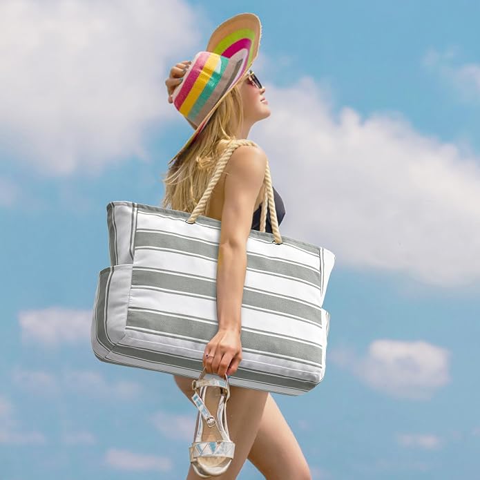 Becokan Beach Bags for Women Large Waterproof Beach Tote Bag Zipper Beach Bags Waterproof Sandproof Swim Pool Bag Large Tote - Image 2