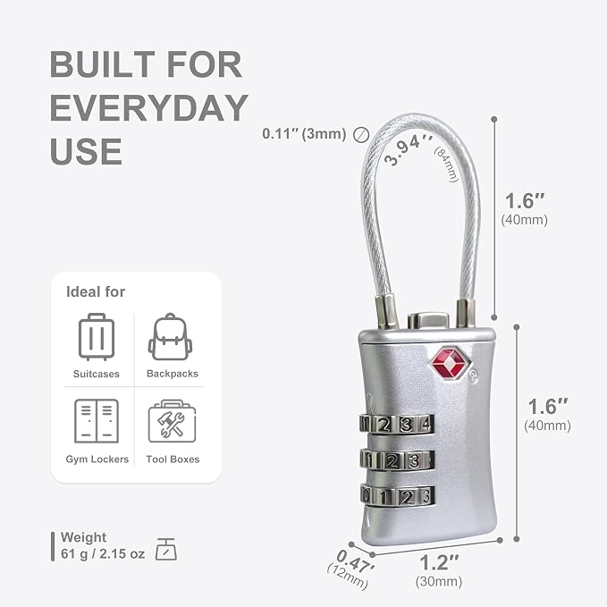 Suitcase Locks TSA Approved, Small Padlock Combination, TSA Locks for Luggage, Combo Travel Padlock with Code for Backpack, Gym Locker, Ammo Can, Gun Case, Bag Zipper, Box (Black+Silver) - Image 5