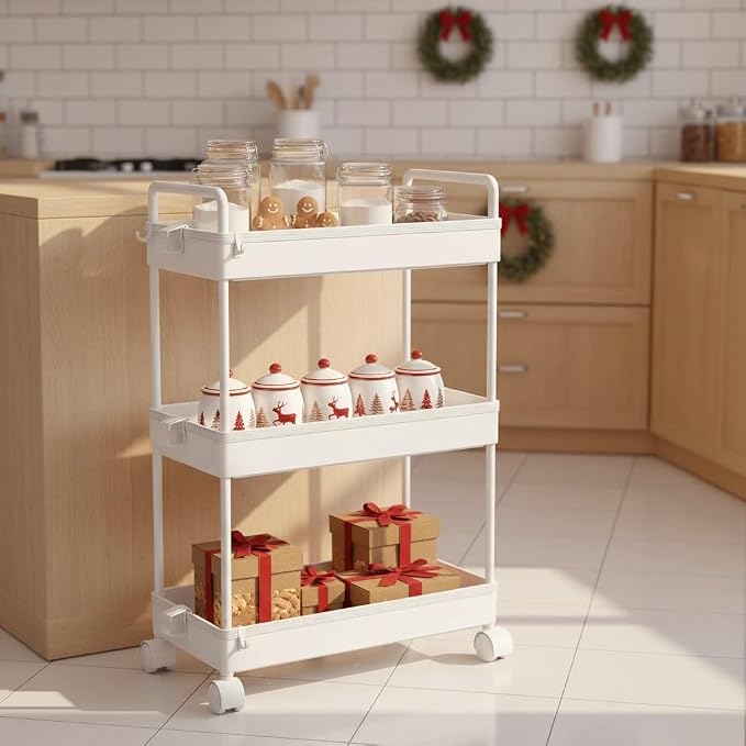 Ronlap 3 Tier Slim Rolling Storage Cart with Wheels Utility Organizer,White | For bathroom, laundry, kitchen, bedside & dorm. Fits art, craft, snack, makeup, nail, diaper & postpartum baby supplies - Image 8