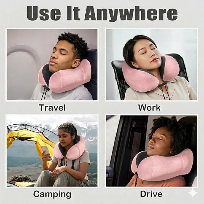 Airplane Travel Neck Pillow, 100% Memory Foam Ergonomic Neck Support, Airplanes Neck Pillow with Washable Cover Travel Essential for Flight Car & Office Includes Eye Masks, Earplugs & Carry Bag (Pink) - Image 7