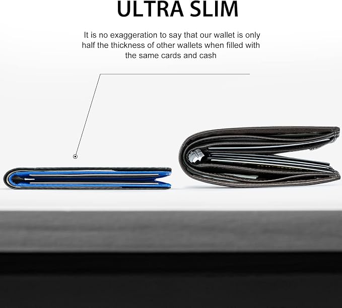 GSOIAX Slim Wallet for Men Rfid Blocking Leather Bifold Front Pocket Carbon Fiber Men's Money Clips Credit Card Holder With Gift Box - Image 2