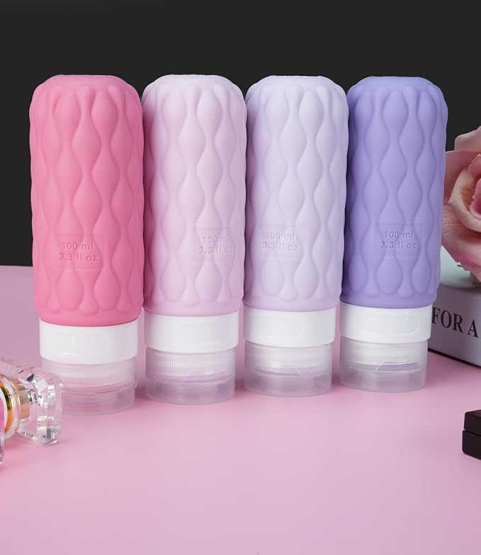 3.4oz Silicone Travel Bottles for Toiletries Refillable Liquid Accessories | for Shampoo and Conditioner, TSA Approved Leakproof Squeeze Bottles Travel-friendly with Labels/Clear Bag - Image 5