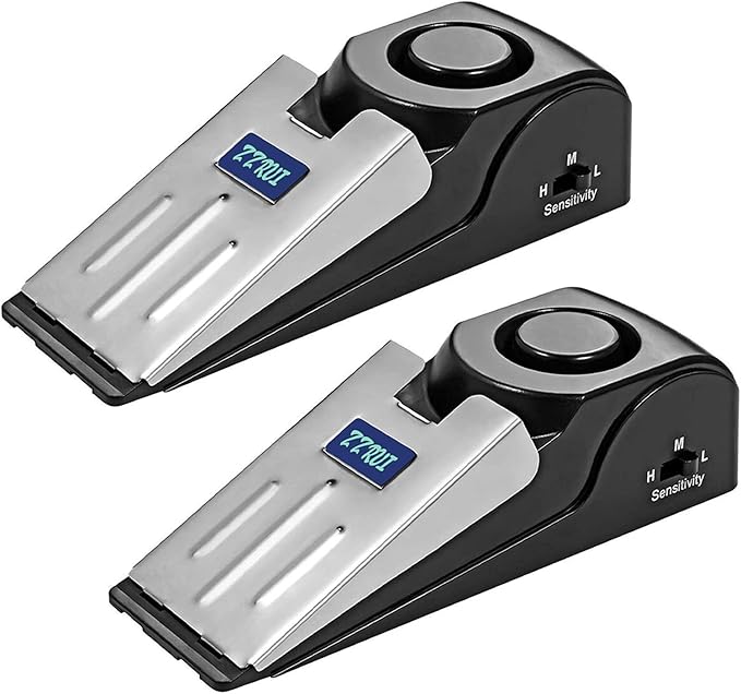 ZZRUI 2 Pack Door Stop Alarm with 120dB Siren, Wedge Door Stopper Security Device for Travel, Apartment, Hotel, Home – Portable Anti-Theft Floor Alarm for Entry Alert & Self Defense, Black by ZZRUI