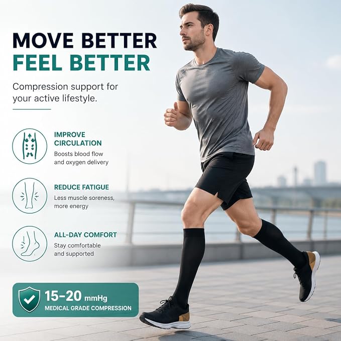 8 Pairs Compression Socks Women Men 15-20mmHg Knee High Support Circulation | Copper Nylon Graduated Stockings,Leg Fatigue, Nurses, Pregnancy, Running, Travel, Flight, Athletic, Medical - Image 6