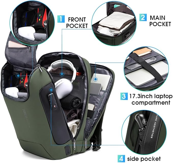 BANGE Anti-Theft Backpack,Tech Backpacks, 17 Inch Laptop Backpack with USB3.0 Charging Port, Mens Travel Backpack for Men and Women… - Image 2