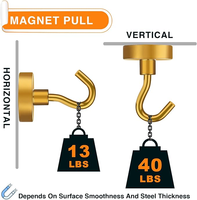 Magnetic Hooks Heavy Duty 40 Lbs Magnet with Hooks for Cruise Cabins | Strong Magnets Neodymium for Hanging Magnetic Wall Hooks for Refrigerator Locker Workplace Yellow 10 Pack - Image 2