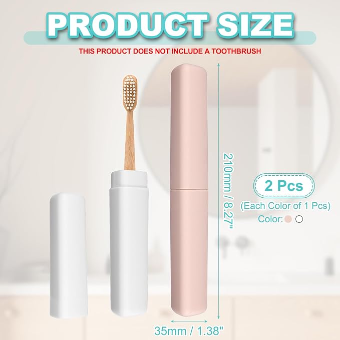 uxcell 2Pcs Travel Toothbrush Case, 8.27 x 1.38 Portable Travel Toothbrush Holder, Plastic Toothpaste Container for Bathroom, Gym, Business Trip, Camping, Beige/Pink - Image 2