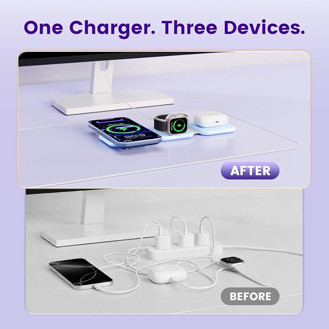 15W Magnetic Travel Charging Station, 3-in-1 Foldable MagSafe Charger | Wireless Charger for Apple Multiple Devices - iPhone Air 17 16 15 14 13 13 Pro Max, Watch & AirPods - Sky Blue - Image 7