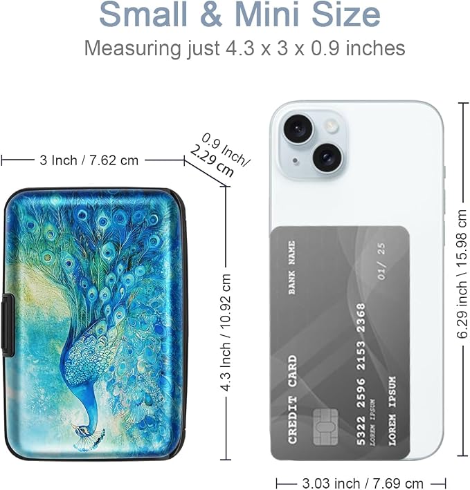 Coco Rossi Credit Card Holder RFID Aluminum Small Mini Wallet Women | Metal Wallet, Business Cards Holder, ID Case, Slim Sleeves, Womens Girls Gift, Carry Proof Wallets for Travel, Peacock - Image 4