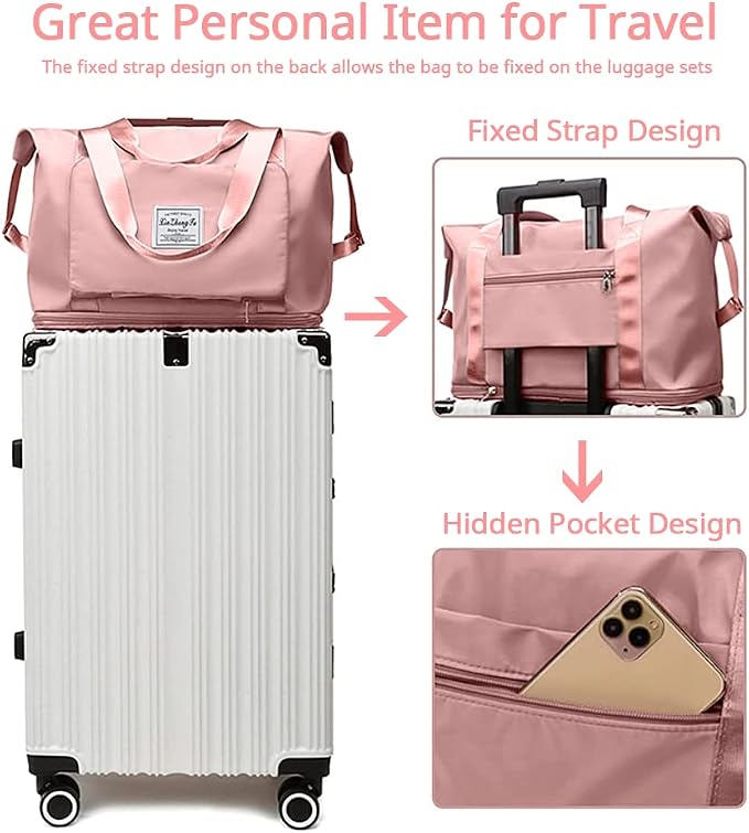 Large Capacity Foldable Travel Bag, Expandable Waterproof Carry on Bag, Dry and Wet Separation Spor Duffel Bags - Image 3