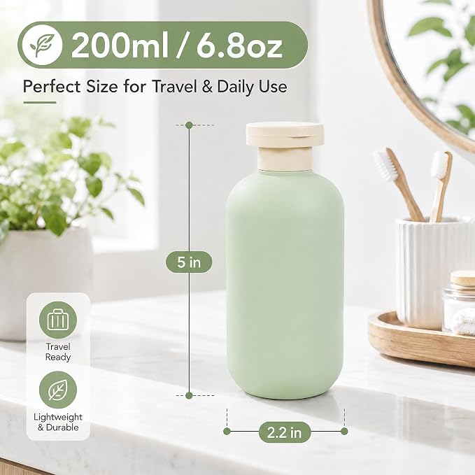 METAPACK 4Pack 6.8oz Travel Shampoo Bottles with Labels, Refillable Travel Bottles, Flip Top Squeeze Bottles, Portable Plastic Toiletry Containers for Lotion, Conditioner & Body Wash(blue, green) - Image 2