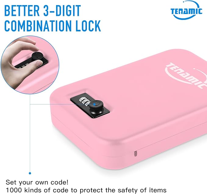 TENAMIC Pistol Safe, Portable Travel Gun Safe, Solid Steel Handgun Lock Box for Home, Gun Safes for Car, Pink - Image 4