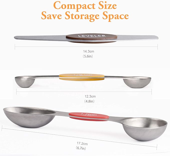 Magnetic Measuring Spoons Set Stainless Steel Dual Sided Measuring Spoons | Stackable Teaspoons Tablespoons for Measuring Dry and Liquid Ingredients - Image 2