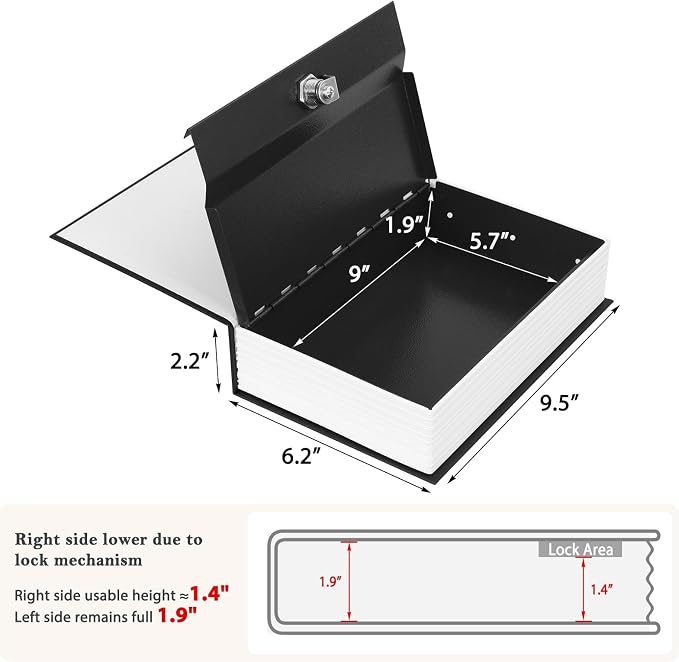 KYODOLED Diversion Book Safe with Key Lock, Secret Safe Metal Lock Box, Money Storage Collection Box, 9.5" x 6.2" x 2.2", Black Large - Image 5