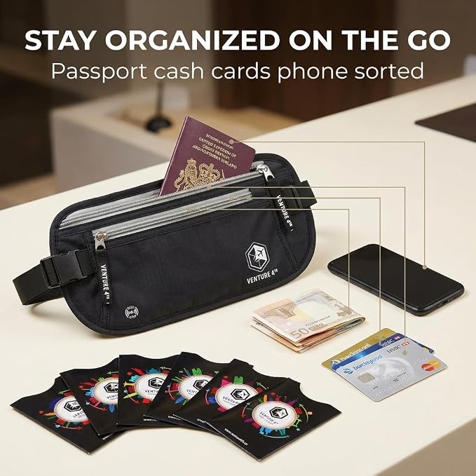 VENTURE 4TH Travel Money Belt with 7 RFID Sleeves - Black - Image 8