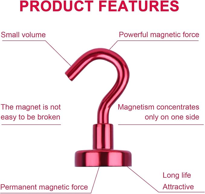 DIYMAG Magnetic Hooks 20pcs 30lbs Cruise Essentials 2026 Magnet Hook Red | Neodymium Heavy Duty Strong Magnets Hanging Ship Cabins Refrigerator Fridge Classroom Beach Vacation Kitchen Grills Home Tool - Image 4