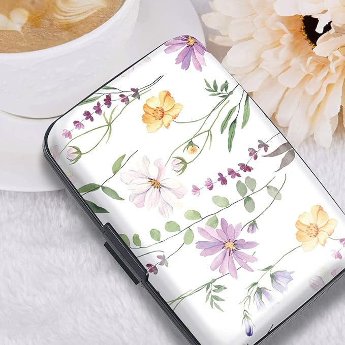 Coco Rossi Credit Card Holder RFID Aluminum Small Mini Wallet Women | Metal Wallet, Business Cards Holder, ID Case, Slim Sleeves, Womens Girls Gift, Carry Proof Wallets for Travel, White Daisy - Image 5