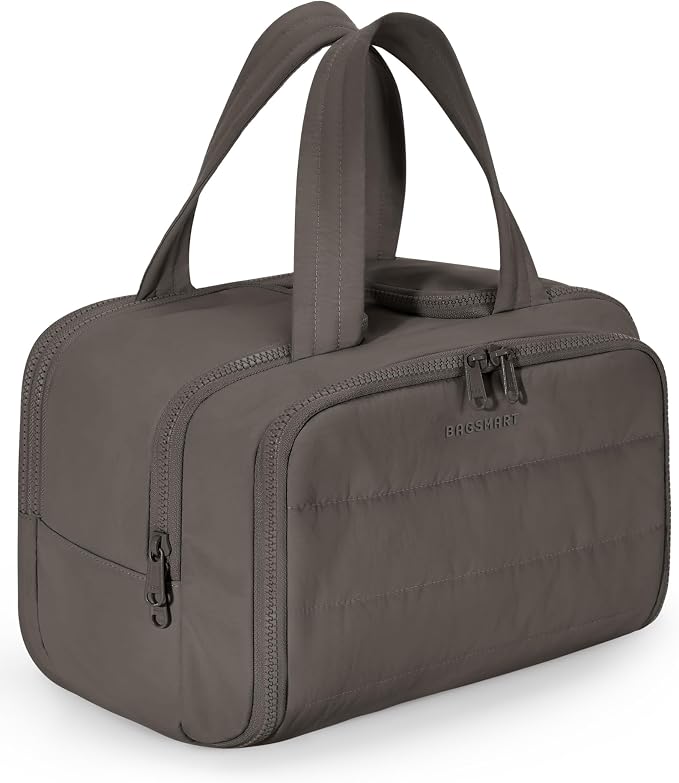 BAGSMART Travel Toiletry Bag, Crush Toiletry Bag for Women, Wide-open Puffy Toiletry Bags for Traveling, Large Travel Cosmetic Makeup Bag Organizer for Accessories,Toiletrie (Charcoal Gray) by BAGSMART