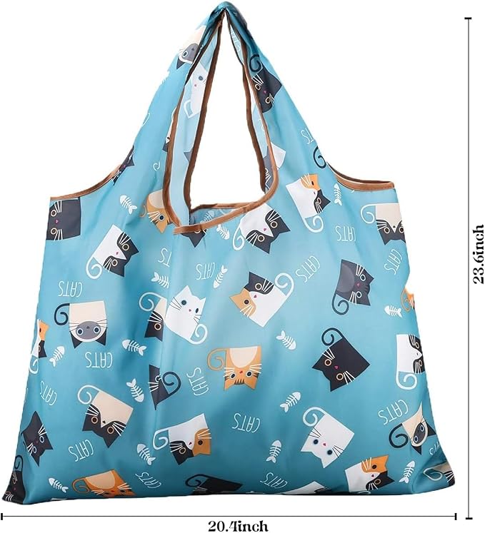 Reusable Grocery Bag, 2 Packs Large Washable | Foldable Eco Friendly Nylon Heavy Duty Fits in Pocket Shopping Tote Bag Mothers Day Gifts (Cattie) - Image 5