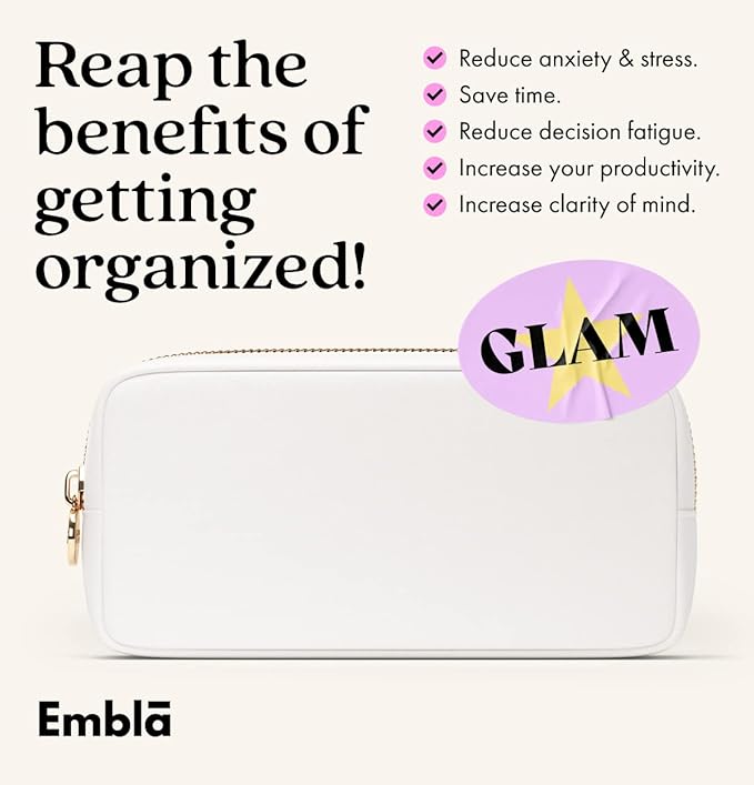 Embla Makeup Bag Travel Cosmetics Pouch and Toiletry Bag, Nylon Zipper Pouch Purse, Cute Make Up Organizer Storage Tote for Women Girls, Waterproof Travel Skincare Case, Small Makeup Bags, White - Image 5
