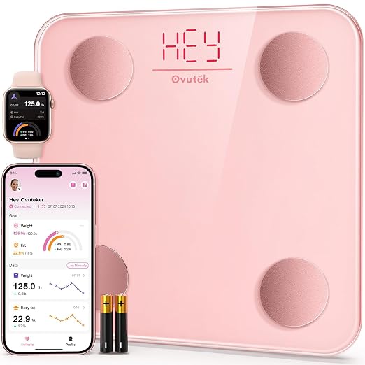 Smart Scale for Body Weight Digital Bathroom Scale with BMI Body Fat | Accurate Body Composition Muscle Mass Scale for Home Families Women Weight Loss Tracking Health Compact Size 400lb Pink by Ovutek