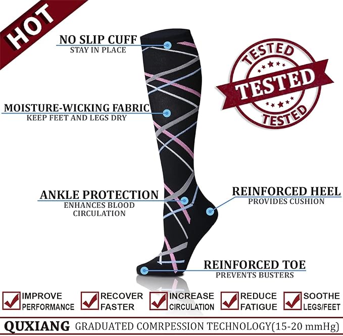 QUXIANG Copper Compression Socks for Women & Men Circulation (8 Pairs) - Best for Running Athletic Cycling - 15-20 mmHg - Image 3